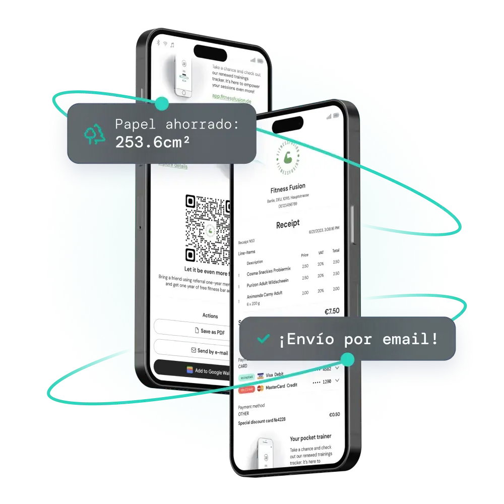 Móviles con recibos electrónicos por fiskaly en ellos, que tienen el cumplimiento global con una sola API